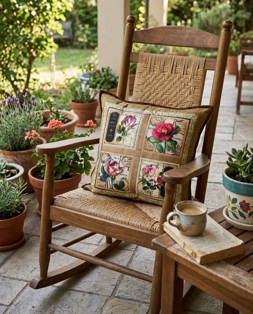 PRučně šitý patchwork povlak -Botanický herbář