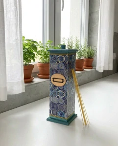 Dřevěná dóza na špagety-Modrá mandala
