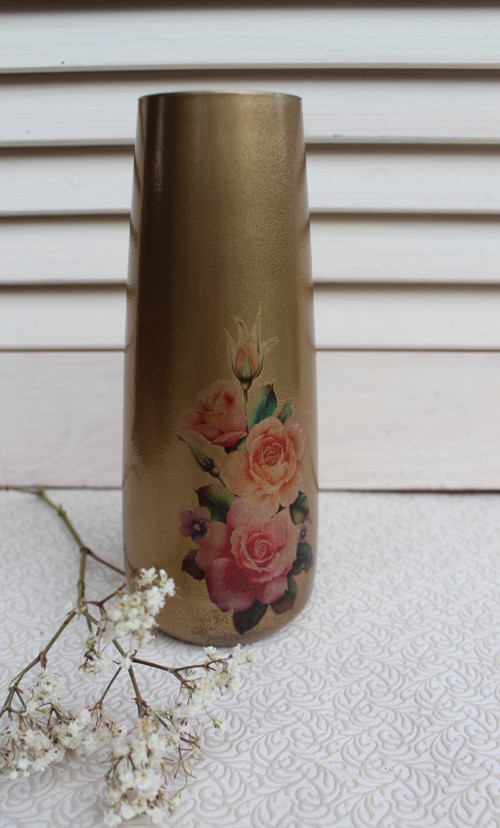 Váza skleněná zlatá růže