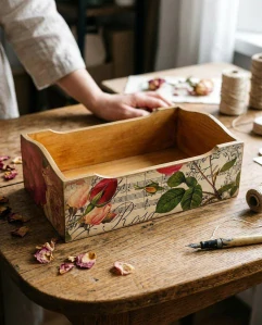 Dřevěný úložný box Vintage Rosa