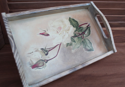 Podnos malý bílé růže