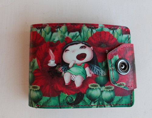 Kožená peněženka holčička s máky