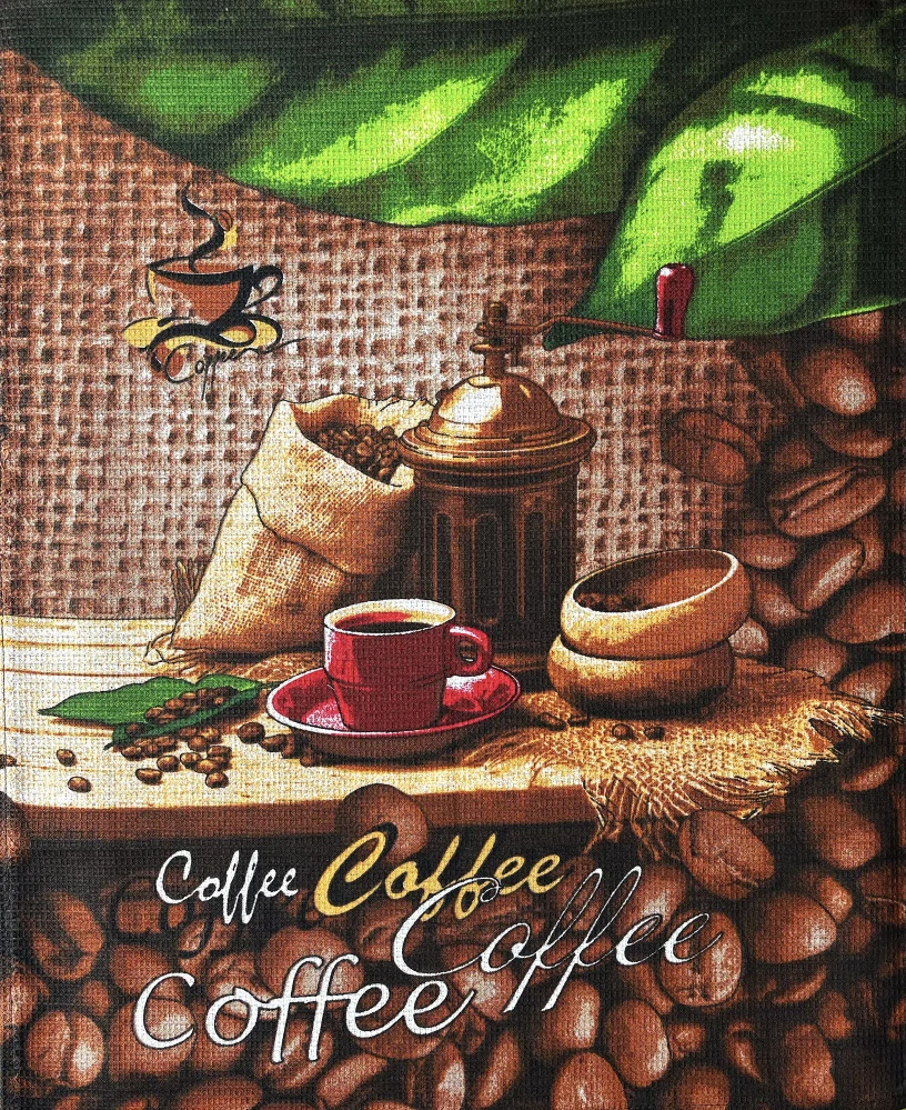 Ručně šitá vaflová utěrka- Vůně ranní kávy(61 × 48 cm)