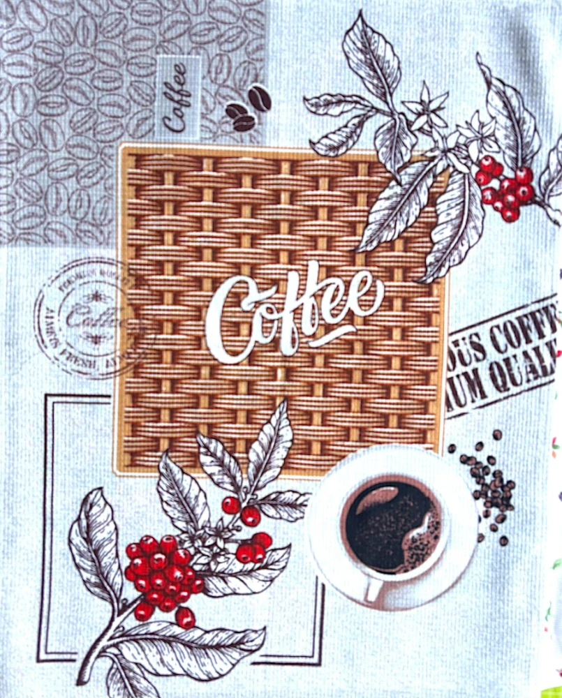 Ručně šitá vaflová utěrka- Čas na espresso (60 × 47 cm)
