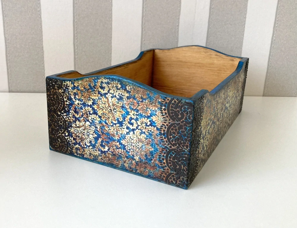Luxusní dřevěný úložný box- Antický brokát
