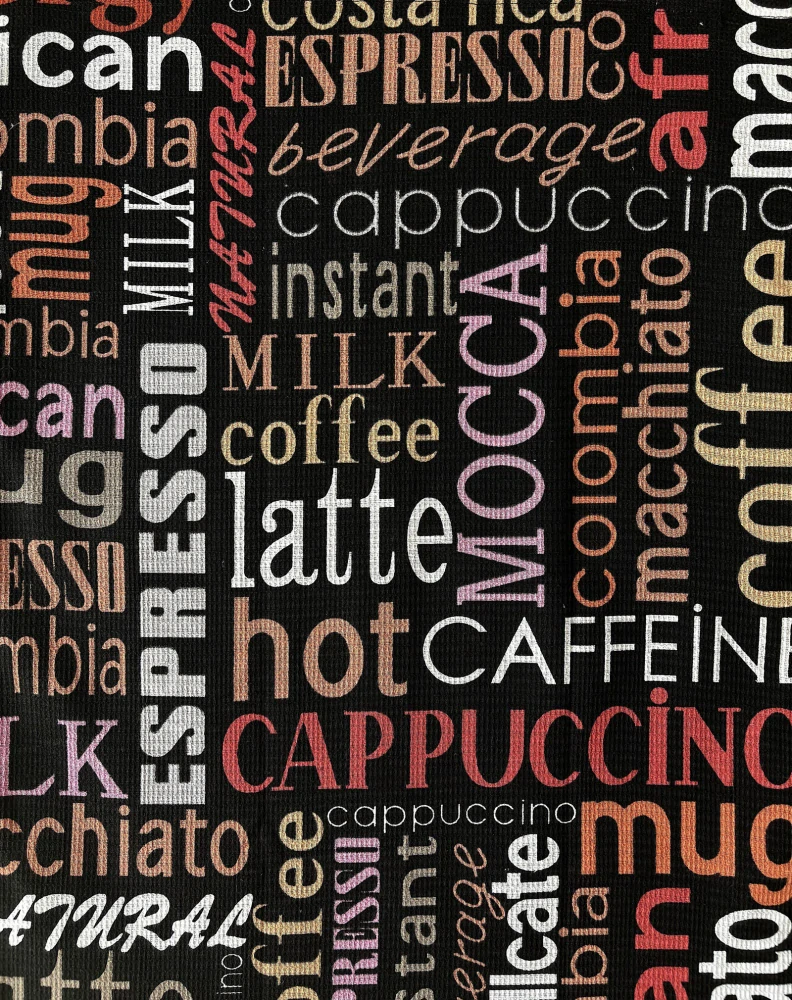 Ručně šitá vaflová utěrka- Čas na espresso (57 × 46 cm)