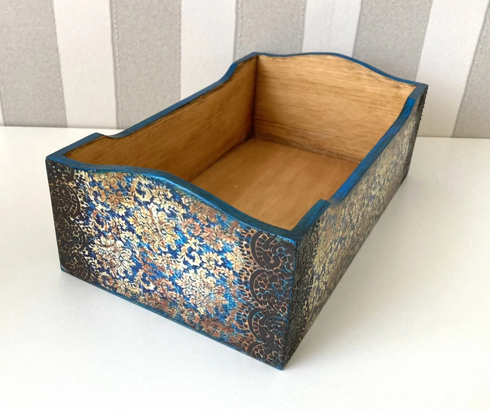 Luxusní dřevěný úložný box- Antický brokát